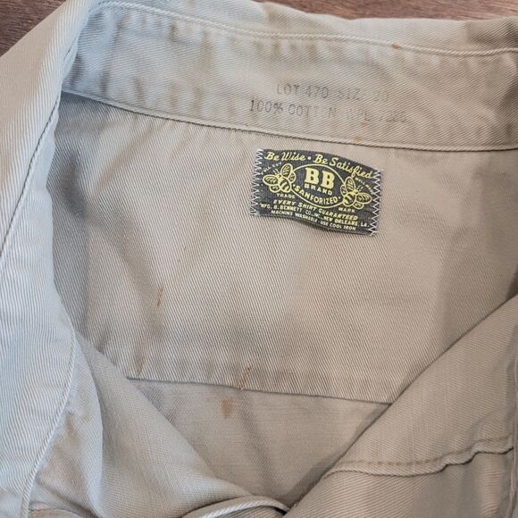 Vintage BB Brand Shirt Mens 20 2XL ? Khaki Twill Button Up Work Pockets USA Flaw - Picture 16 of 16